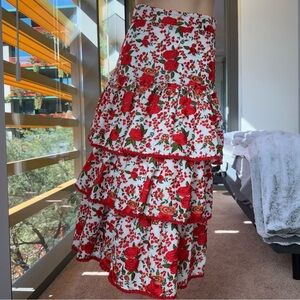 Alexis Red and White Floral Maxi Skirt